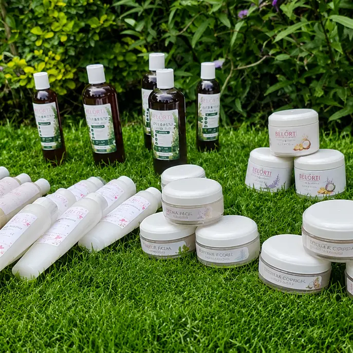Colección real de productos naturales Belorti para cabello y piel